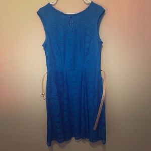 Beautiful blue sleeveless dress with gold belt
